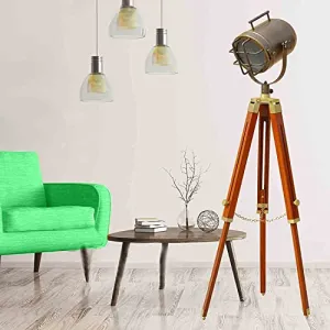 Vintage Tripod Floor Lamp with Dual Shades – Elegant Antique Lighting for Home and Office Decor by Sun Instrument