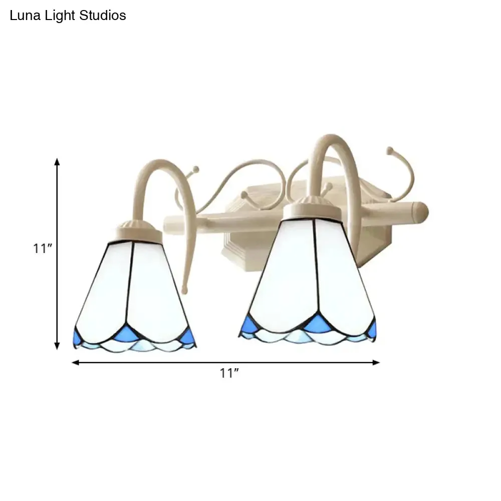 White Glass Wall Mount Vanity Light for Bathroom with 2 Cone-Shaped Heads