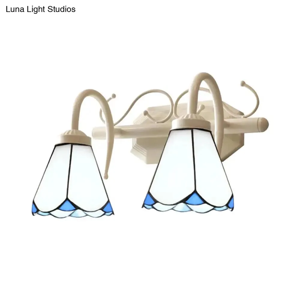 White Glass Wall Mount Vanity Light for Bathroom with 2 Cone-Shaped Heads