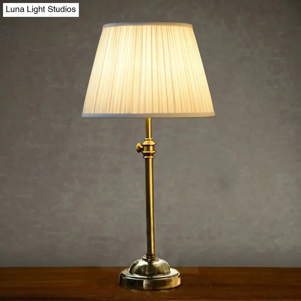 White Modern Table Lamp with Height Adjustable Design - Pleated Fabric Shade, 1-Light Nightstand Lamp