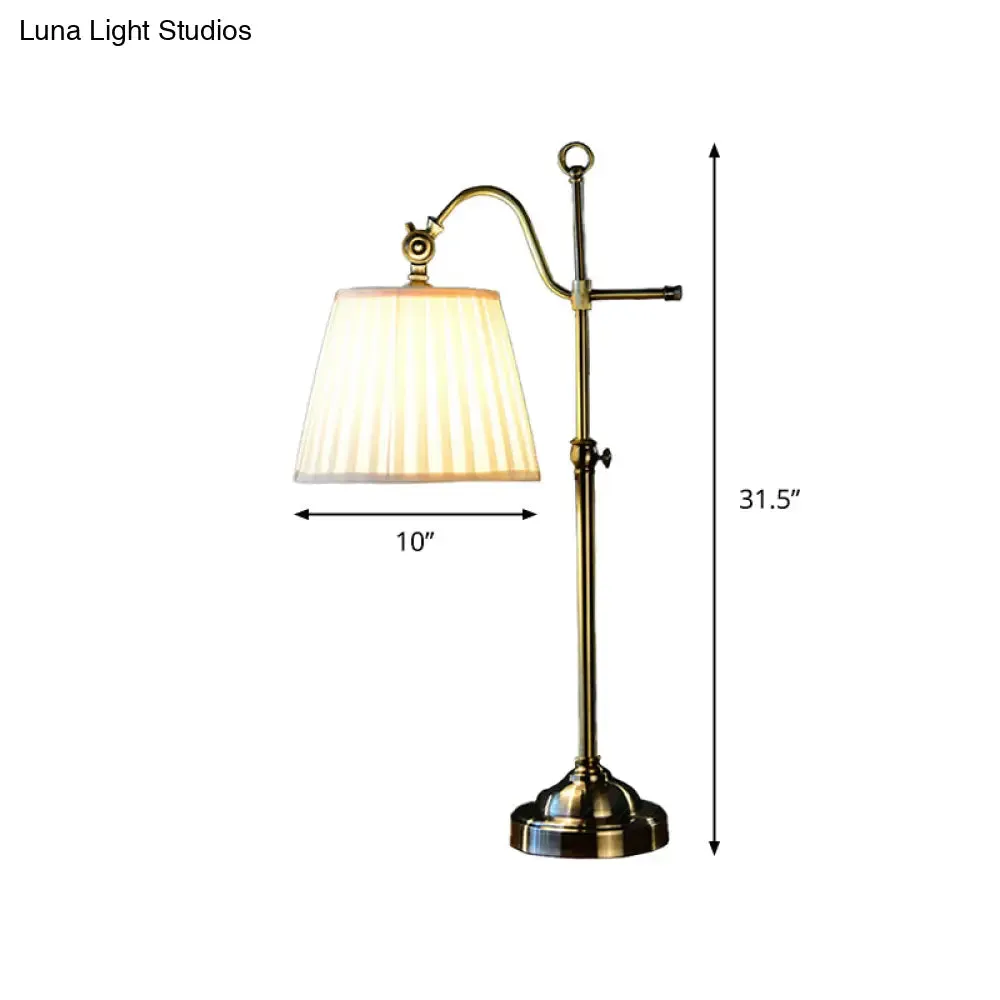 White Modern Table Lamp with Height Adjustable Design - Pleated Fabric Shade, 1-Light Nightstand Lamp