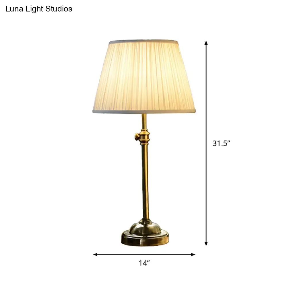 White Modern Table Lamp with Height Adjustable Design - Pleated Fabric Shade, 1-Light Nightstand Lamp