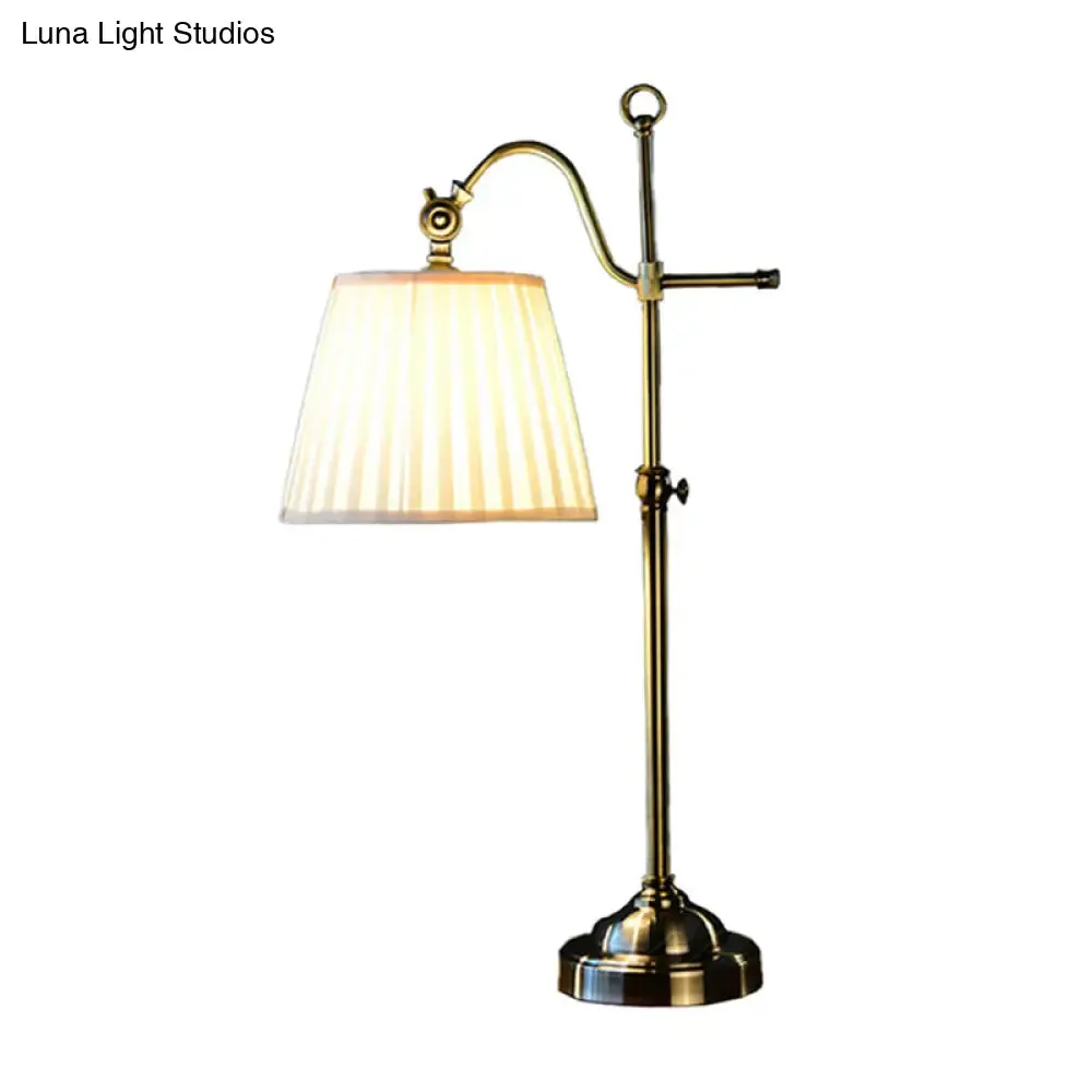White Modern Table Lamp with Height Adjustable Design - Pleated Fabric Shade, 1-Light Nightstand Lamp