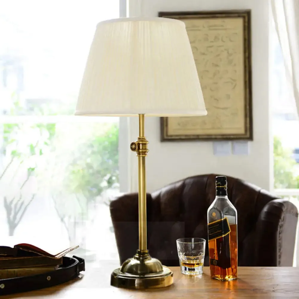 White Modern Table Lamp with Height Adjustable Design - Pleated Fabric Shade, 1-Light Nightstand Lamp