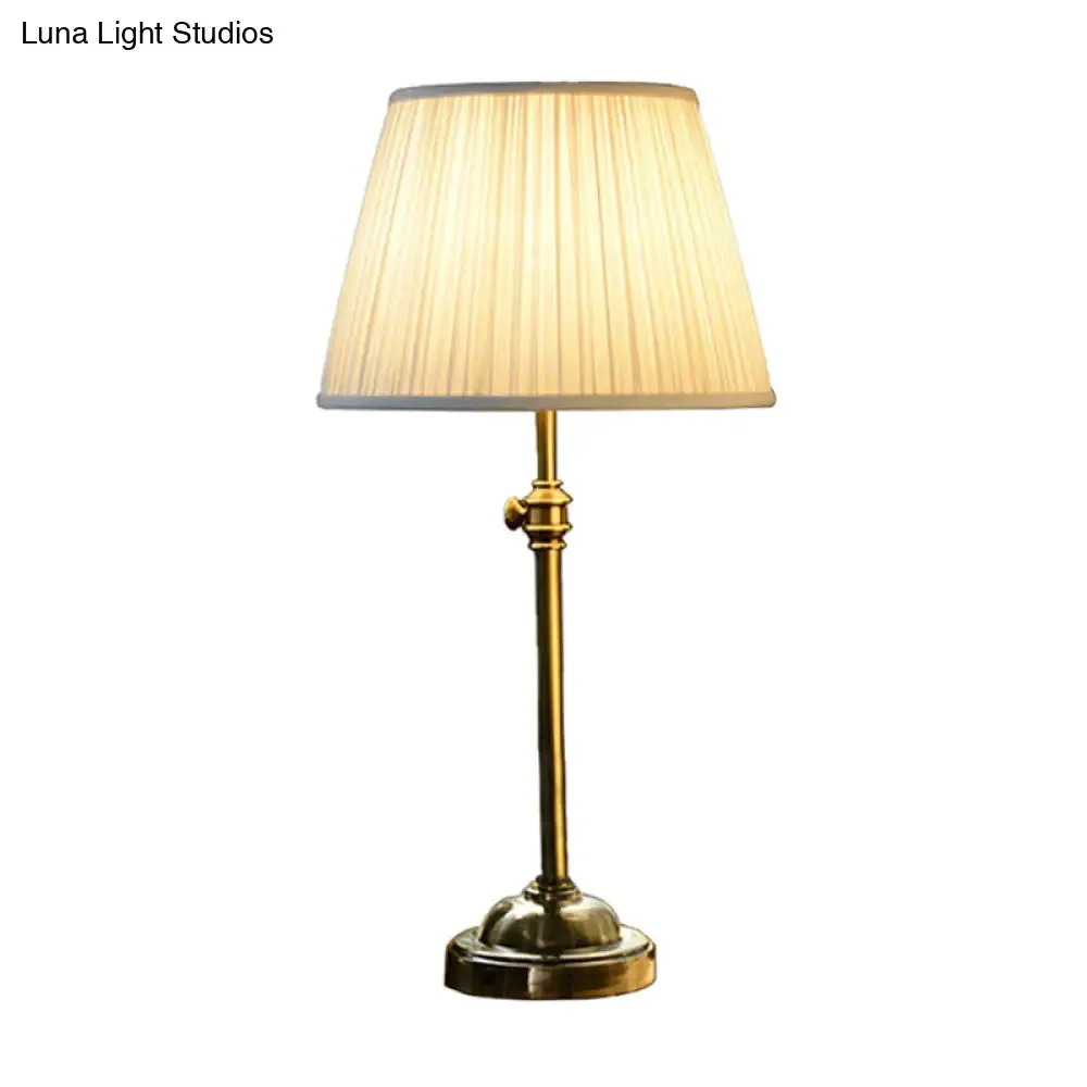 White Modern Table Lamp with Height Adjustable Design - Pleated Fabric Shade, 1-Light Nightstand Lamp